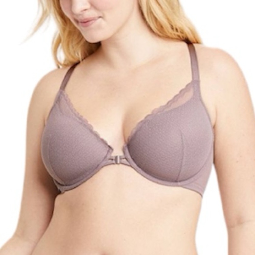 Auden | Gray Lightly Lined Demi Coverage Racerback Bra, Front Closure